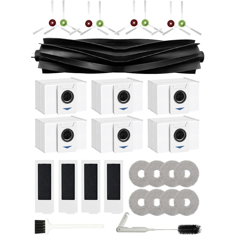 Kit d'accessoires pour ECOVACS DEEBOT T20 OMNI/DEEBOT T20e Omni Pièces de Rechange 29 paquets:1 Brosses Principales, 8 Pinceaux latéraux, 8