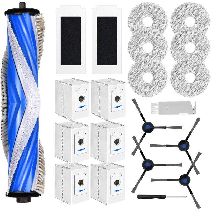 Kit d'accessoires pour ECOVACS DEEBOT T30 Pro Omni, Ensembles de Rechange pour aspirateurs ECOVACS T30 Omni avec 6 Chiffon, 6 Sacs, Brosse Principale