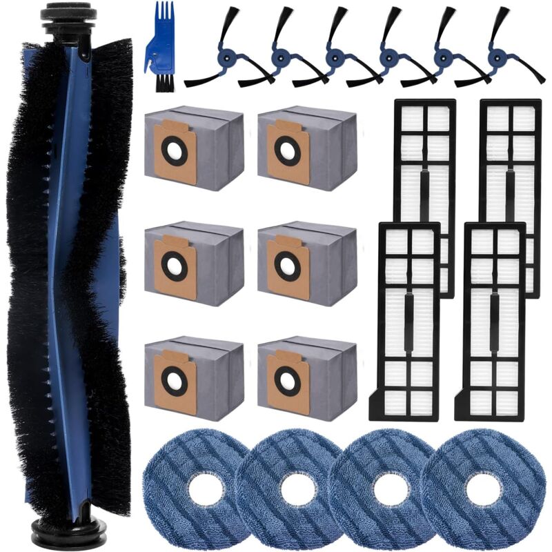 Kit d'Accessoires pour Eufy X10 Pro Omni Aspirateur, 1 Brosse Principale, 6 Brosses Latérales, 4 Filtres HEPA, 4 Chiffon,6 Sacs à Poussière, Pièces