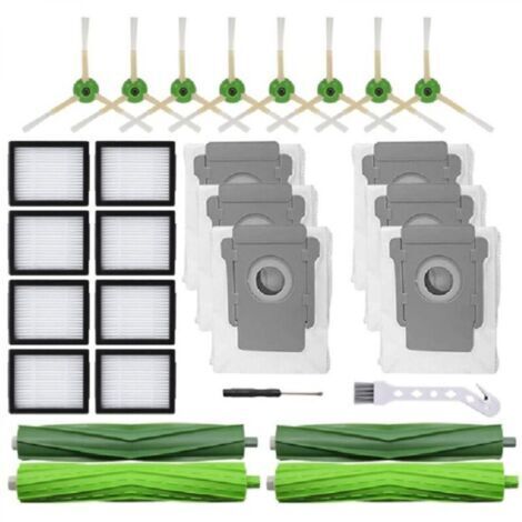 Kit d'accessoires pour iRobot Roomba i7 i7+ i3 i3+ i4 i4+ i6 i6+ i8 i8+ e5 e6 e7 – Pièces de rechange, 2 brosses principales, 8 filtres HEPA, 8 brosses latérales et 6 sacs à poussière