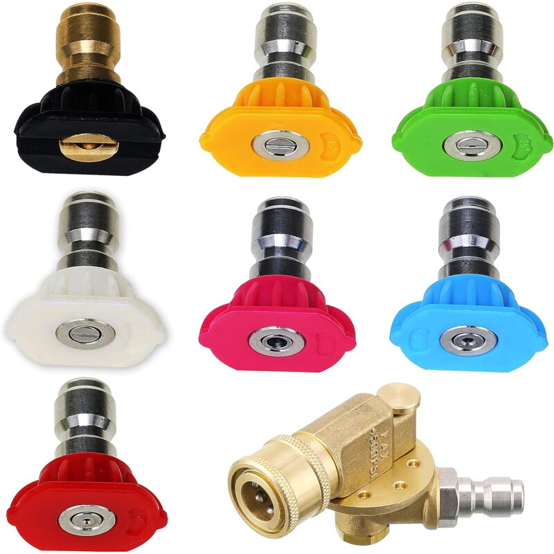 Kit d'accessoires pour nettoyeur haute pression, 7 buses pour nettoyeur haute pression, raccord rapide pivotant, 1/4 pouce, 4500 PSI, 8-Pack