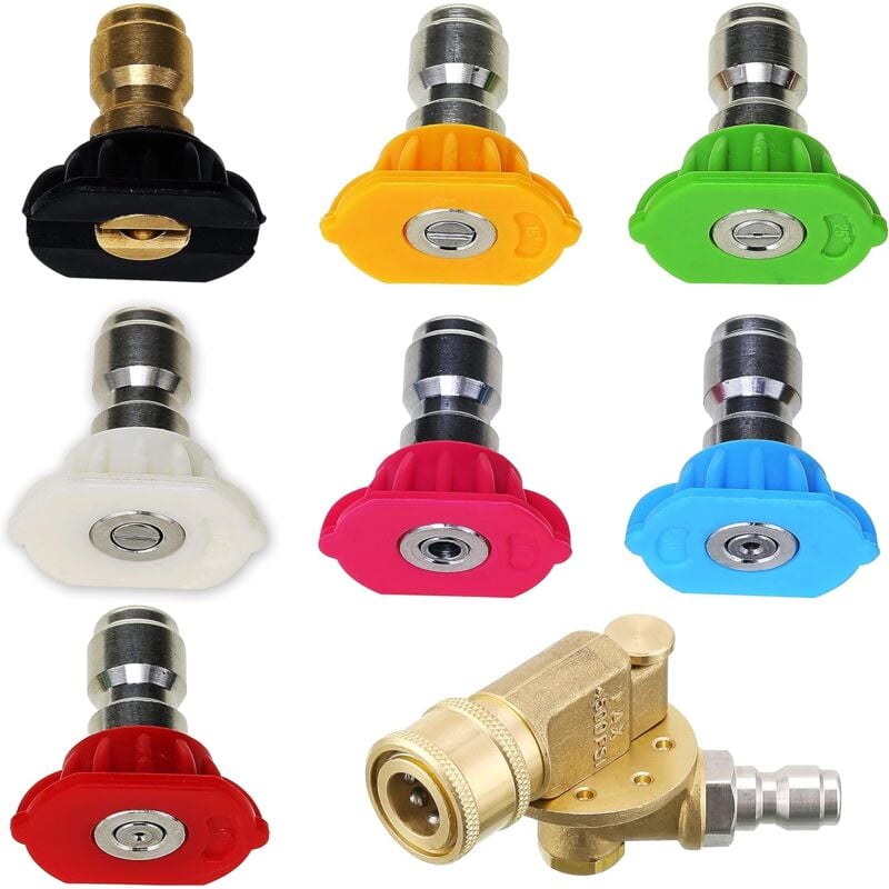 Aougo - Kit d'accessoires pour nettoyeur haute pression - 7 embouts pour laveuse électrique, raccord rapide - 1/4', 4500 psi - Lot de 8