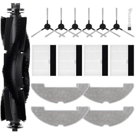 Kit d'accessoires pour Proscenic Q10 Robot Aspirateur, 1 brosse principale, 6 brosses latérales, 4 filtres, 4 chiffons, 1 brosse de nettoyage