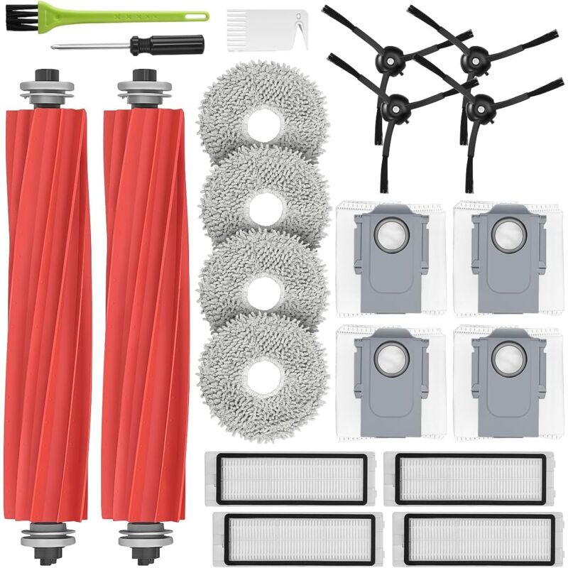 Kit d'accessoires pour Roborock Q Revo, Pièces de Rechange pour Roborock P10, 2 Brosse Principale, 4 Chiffons de Vadrouille, 4 Sacs à Poussière, 4