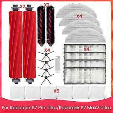 Kit d'accessoires pour Roborock S7 Pro Ultra S7 MaxV Ultra : brosses latérales principales, filtres HEPA, chiffon de nettoyage, poussière.