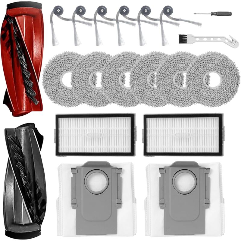 Kit d'accessoires pour Roborock Saros 10R robot aspirateur, 1 Paire de brosses à rouleau, 6 Brosses latérales, 6 Chiffons, 2 Filtres, 2 Sacs à