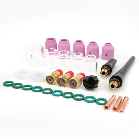 Kit d’accessoires pour torche de soudage TIG (31 pièces) : comprenant des torches de soudage de tailles n° 6 et n° 12, des verres de protection, des buses en céramique, des lentilles à gaz et des corp