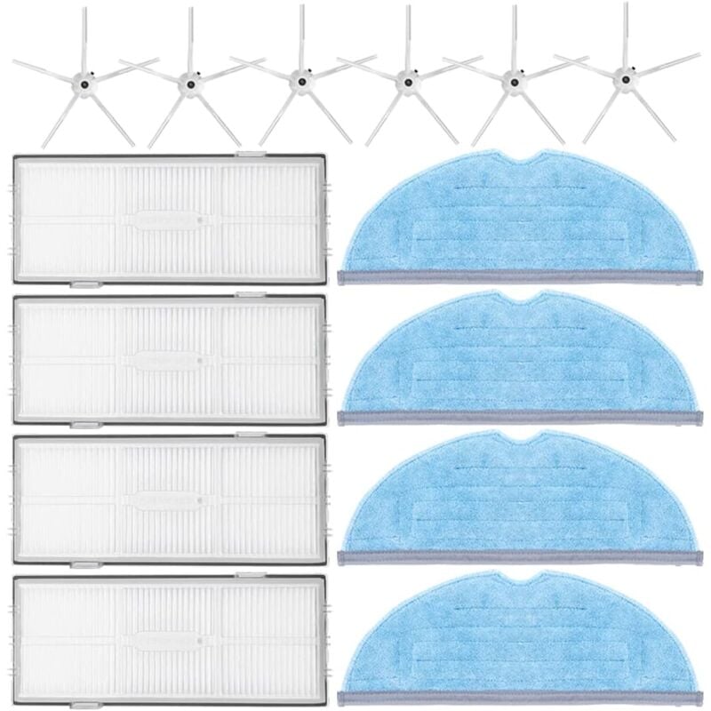 Alovez - Kit d'accessoires pour Xiaomi Roborock S7 Maxv Ultra S7 MaxV S7 Plus S7 Aspirateur Robot, 4 filtres, 6 brosses latérales, 4 Chiffons de