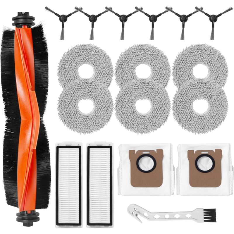 Kit d'accessoires pour Xiaomi X20 Max/Xiaomi X20 Pro Aspirateur Robot, 1 pinceau à rouleaux, 6 pinceaux latéraux, 6 coussinets de vadrouille, 2