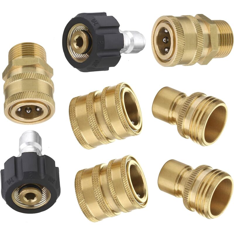 Kit d'adaptateurs pour nettoyeur haute pression, kit de déconnexion rapide, raccord pivotant M22 à raccord rapide 3/8 pouces, 3/4 pouces à