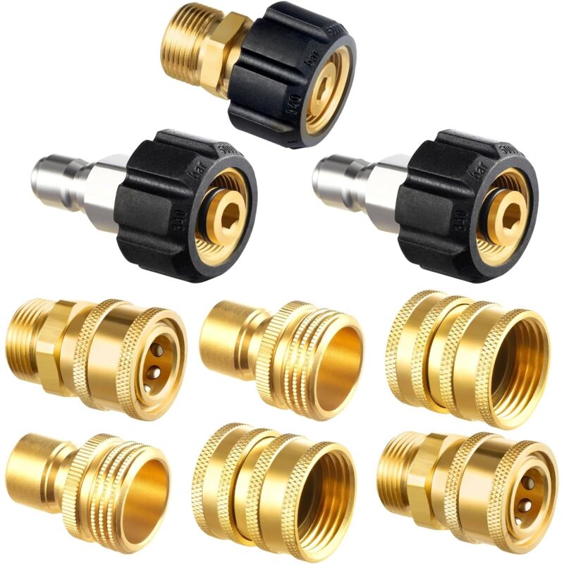 Kit d'adaptateurs pour nettoyeur haute pression, kit de déconnexion rapide, raccord tournant M22 à raccord rapide 3/8'', 3/4 » à déconnexion rapide