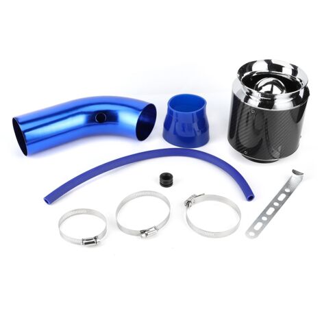 Kit d'admission d'air froid Kit de tuyau en aluminium de filtre d'admission d'air froid de voiture en Fiber de carbone avec filtre à Air Kit universel 76mm/3in(M + Bleu)