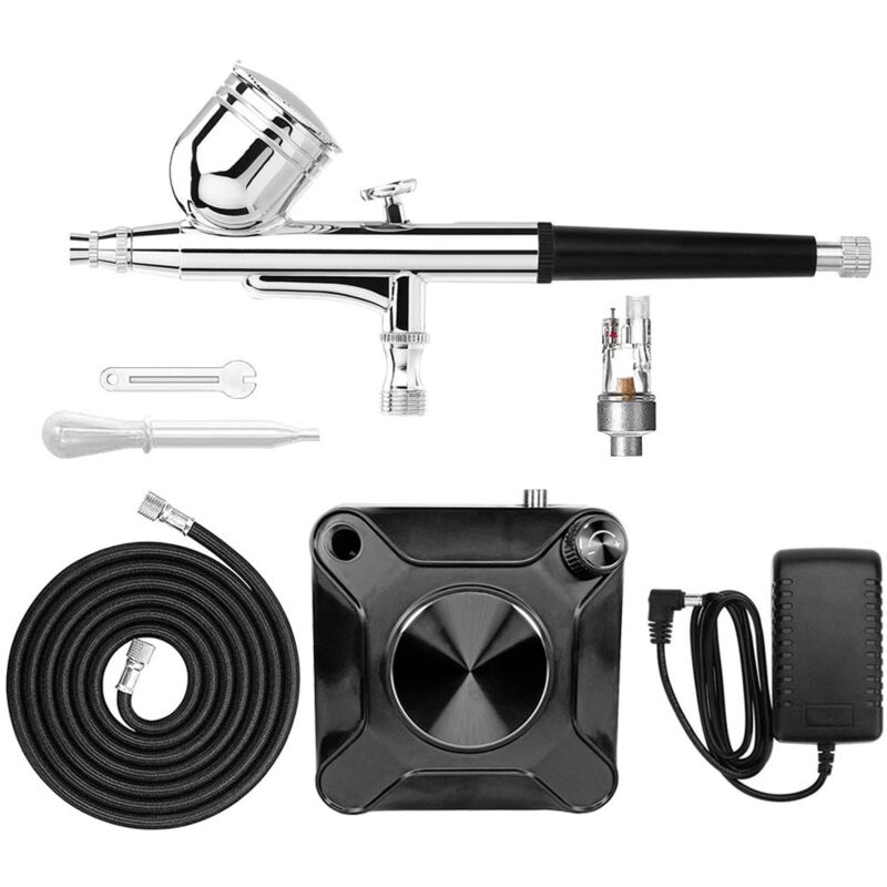 Kit D'Aérographe à Sortie Réglable 40PSI Kit de Compresseur de Brosse à Double Action pour Peinture, Maquillage, Décoration, Artisanat D'Art,