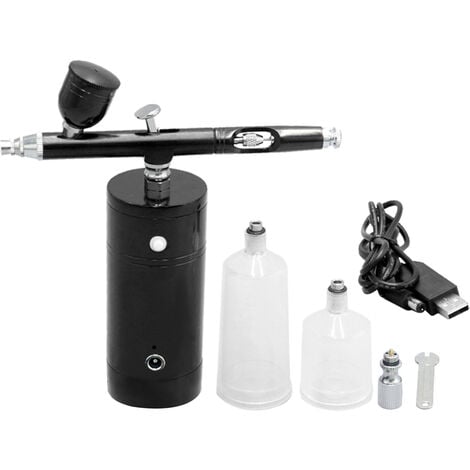 DECDEAL Kit d'aérographe USB rechargeable, compresseur d'aérographe portable, pompe de pulvérisation, pistolet aérographe portatif pour maquillage FX, peinture de tatouage hydratant, Noir