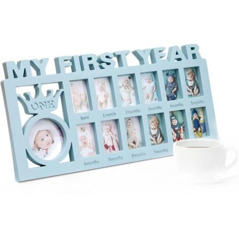 Kit d'affichage multi-photos - LX - Cadeau de naissance - Résine épaisse - Verre écologique - Bleu