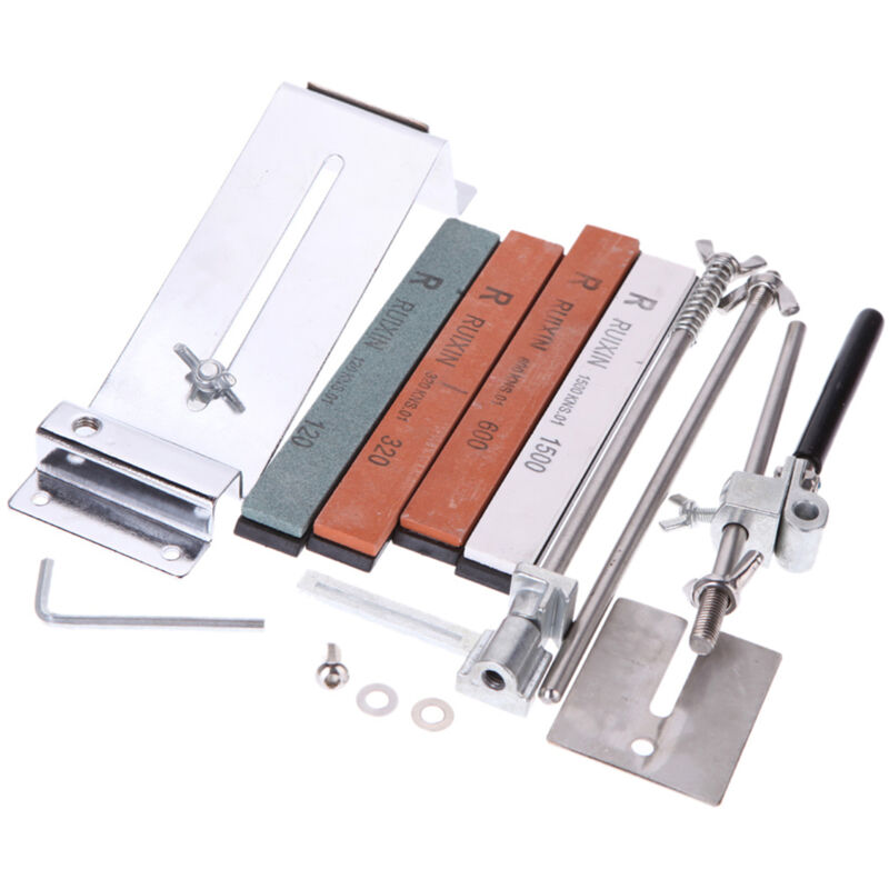 Meterk - Kit d'affûtage de couteaux à angle fixe amélioré, entièrement en métal, acier inoxydable, professionnel, 4 pierres à aiguiser