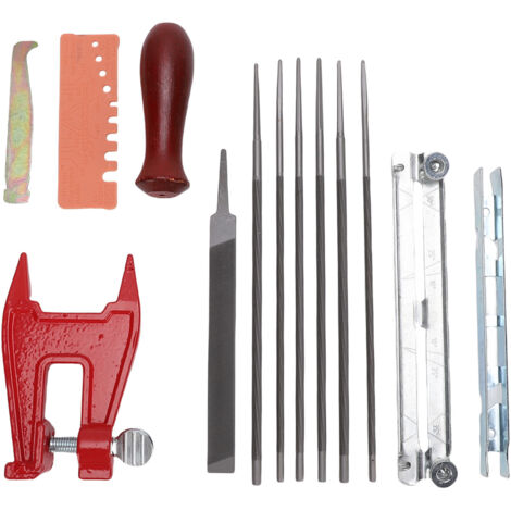 Kit d'Affûtage pour Tronçonneuse  Jeu de 14 Pièces  Limes Rondes Acier 1/8-7/32 pouce avec Support Sûr et Sac Portable  Pour Bois et Entretien