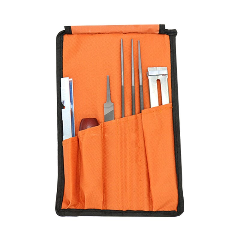 Kit d'Affûtage Universel Portable pour Tronçonneuse, Limes Rondes 5/32' (4 mm) / 3/16' (4,8 mm) / 7/32' (5,5 mm), Lime Plate, Manche, Guide de Lime