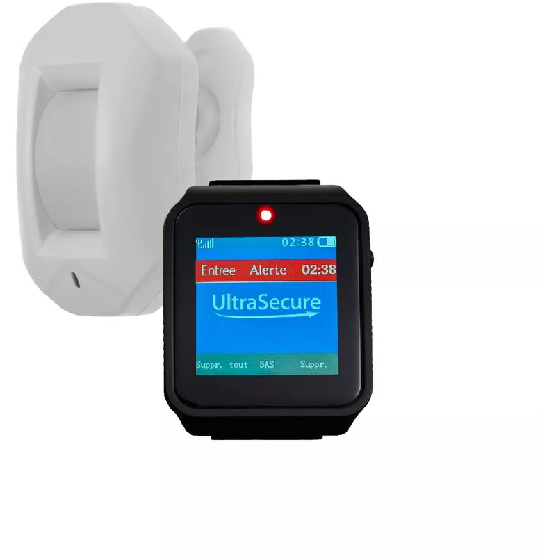 Ultra Secure - Kit d'alerte sans-fil détection de passage sur bipeur mobile IP67 - écran digital tactile / bip + led + Vibration