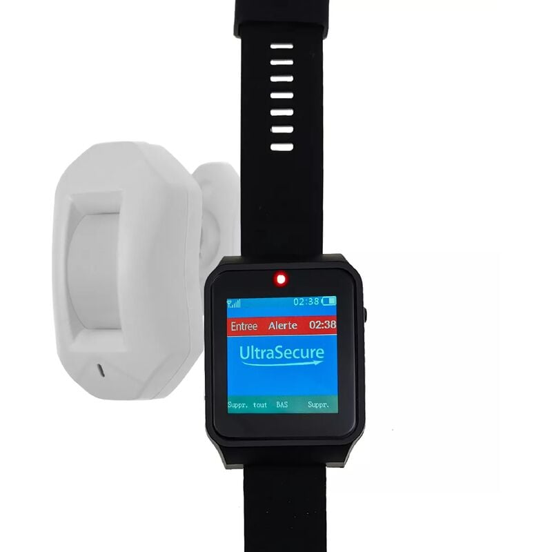 Kit d'alerte sans-fil détection de passage sur montre tactile IP67 - écran digital / bip + led + Vibration