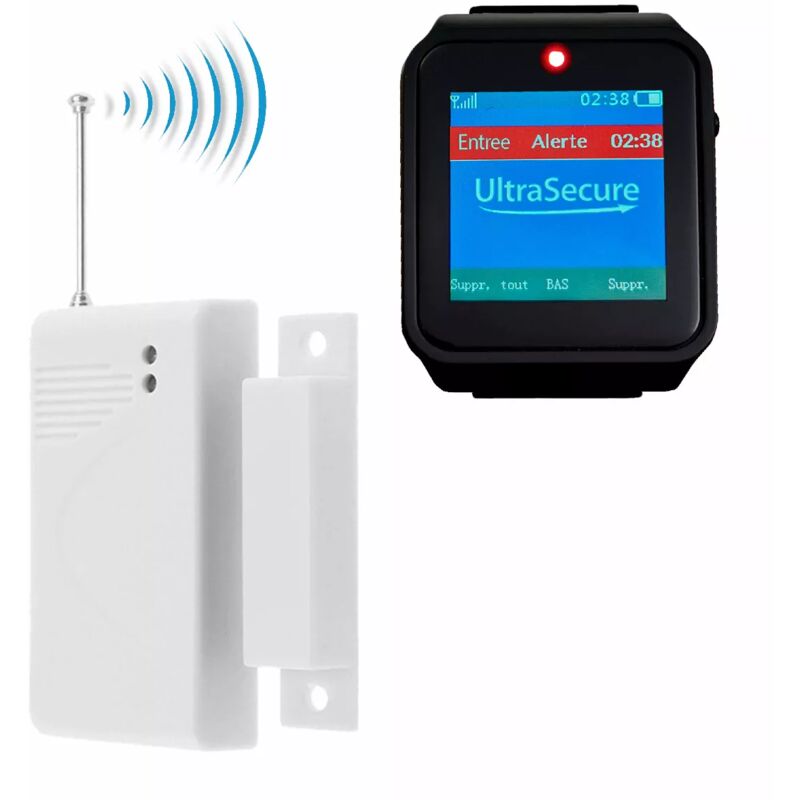 Kit d'alerte sans-fil détection d'ouverture sur Bipeur mobile IP67 - écran digital / bip + led + Vibration