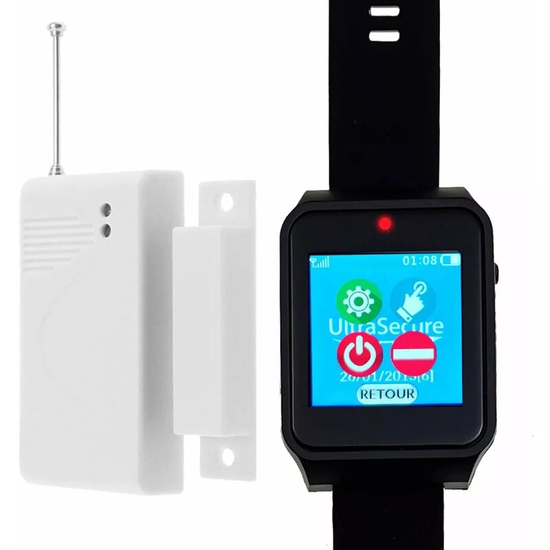 Kit d'alerte sans-fil détection d'ouverture sur montre tactile IP67 - écran digital / BIP + LED + Vibration