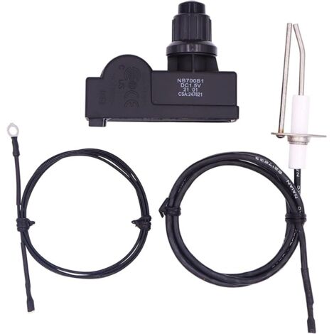 Kit d'allumage à bouton poussoir pour brûleur à gaz avec bouton durable à 2 sorties et fil d'allumage et fil de terre de 91,4 cm, type de pile AAA