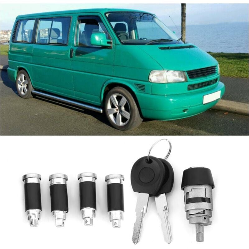 Cyslmuk - Kit d'allumage/serrure de porte, cylindre de serrure d'allumage et clé pour Transporter T4 Caravelle 1990-2003 357905855B