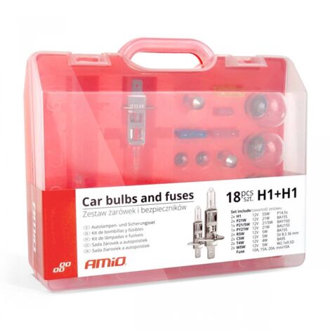 Kit d'ampoules et fusibles, 18 pièces, 2xH1, amio-01495