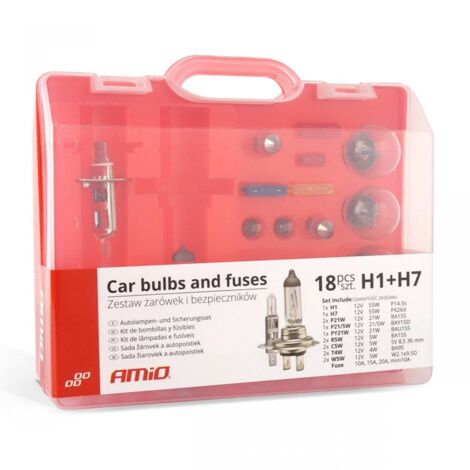 Kit d'ampoules et fusibles, 18 pièces H1+H7, amio-01498