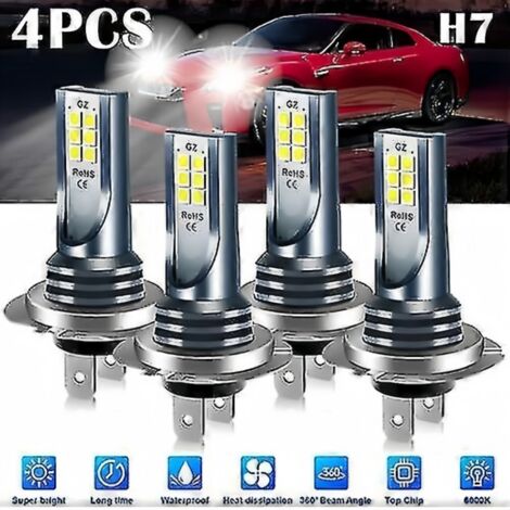 Kit d'ampoules LED H7 pour phares (4 x feux de croisement et de route) 220 W 60 000 lm 6 000 K - HKZZ