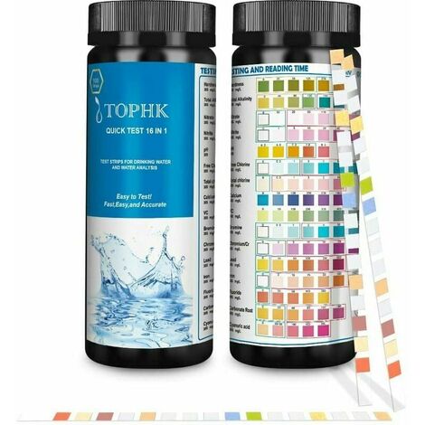 Kit D'analyse de l'eau Potable 16 en 1 bandelettes de Test d'eau Potable Kit de Test d'eau pour Le Test de qualité de l'eau à Domicile Test Rapide facile-100 pièces