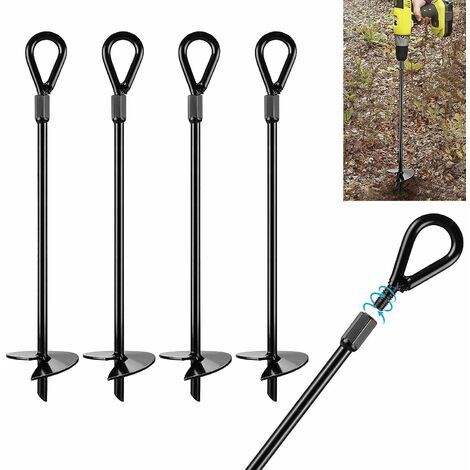 kit d'ancrage au Sol de 4 piquets mesurant 38cm de Long et 1.3cm d’épaisseur, ancrages au Sol très résistants, Parfaits pour tentes, auvents, abris, Trampolines et balançoires