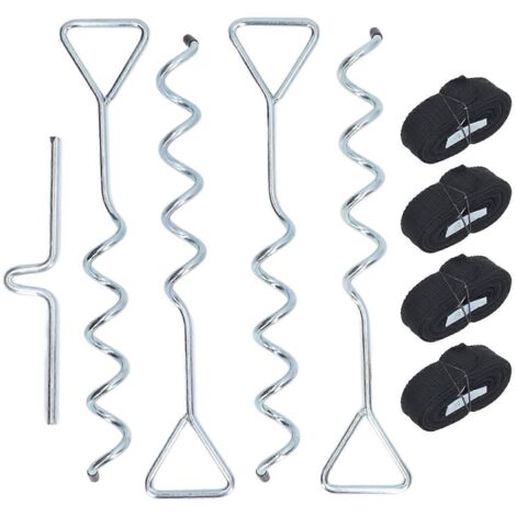 Kit d'ancrage au sol multifonctionnel en acier avec piquets pour trampoline, abri de jardin, balançoire ou tente (argenté)