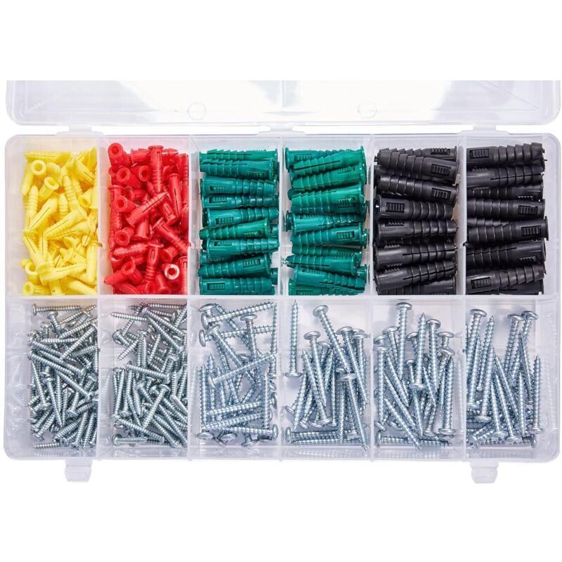Kit d'ancrage pour cloisons sèches en plastique de haute qualité, avec vis, Kit de vis combinées d'ancrage nervuré, 400 pièces
