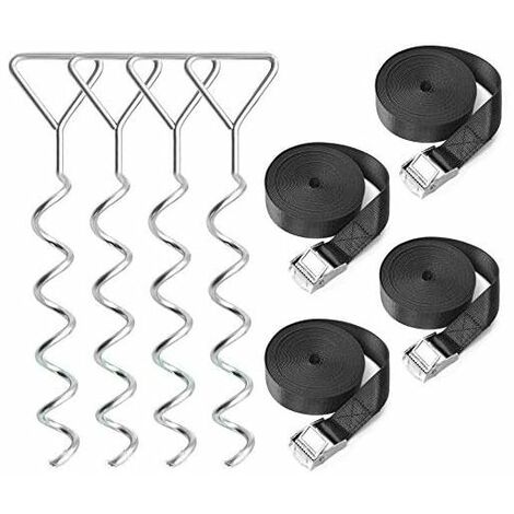 Kit D'Ancrage Pour Trampoline, 4 Pièces Fixations Pour Trampoline, Piquets D'Ancrage Spiralés Pour Trampolines, Balançoires, Abris De Jardin, Maisons De Jeu. Accessoire De Jouet Exterieur