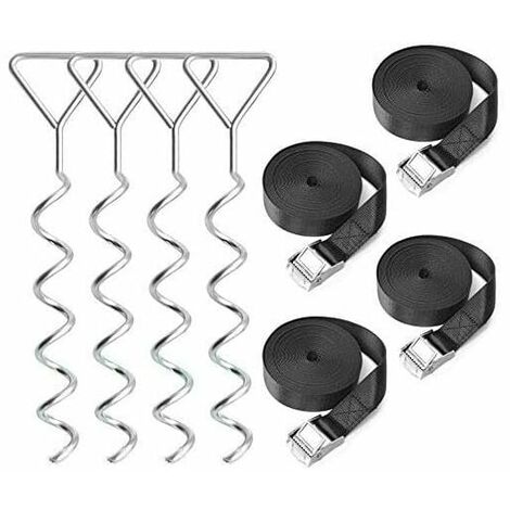 Kit D'Ancrage Pour Trampoline, 4 Pièces Fixations Pour Trampoline, Piquets D'Ancrage Spiralés Pour Trampolines, Balançoires, Abris De Jardin, Maisons De Jeu. Accessoire De Jouet Exterieur