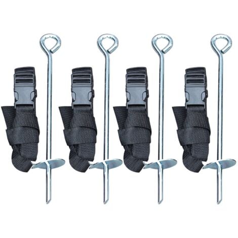 Kit d'ancrage pour trampoline - 4 sardines de fixation et sangles - Compatible toutes tailles