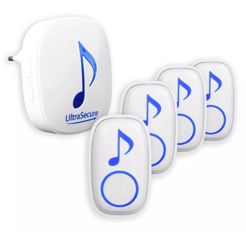 Ultra Secure - Kit d'appel panique 4 boutons sos sans-fil 300m + carillon intérieur 35 mélodies (DA600+)