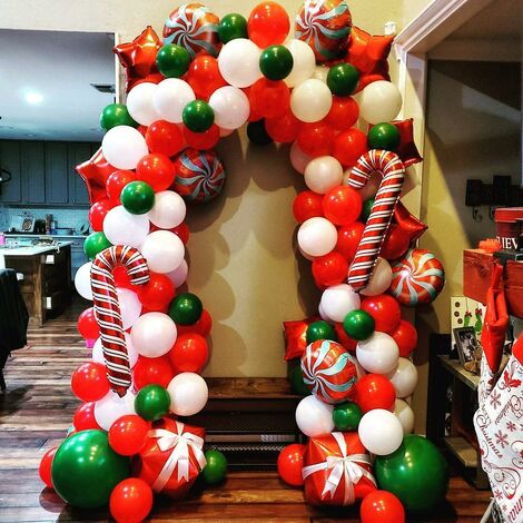 Kit d'arc de guirlande de ballons de Noël 171pcspieces avec des ballons de bonbons blancs rouges de Noël Ballons de boîte-cadeau Ballons étoiles rouges pour les décorations de fête de Noël