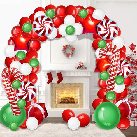 Kit d'arc de guirlande de ballons de Noël avec ballons de bonbons verts rouges blancs de Noël Ballons de boîte-cadeau Ballons étoiles rouges pour les décorations de fête de Noël