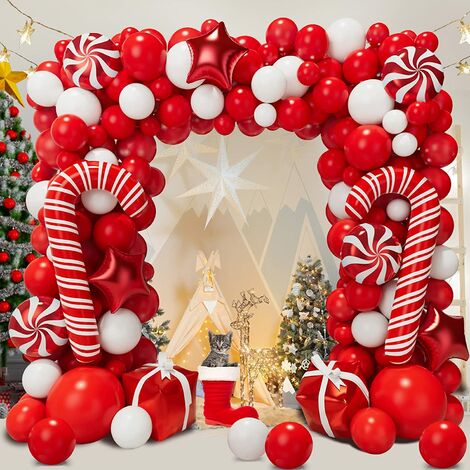 Kit d'arc de guirlande de ballons de Noël avec des ballons de bonbons blancs rouges étoile rouge pour les décorations de fête de Noël
