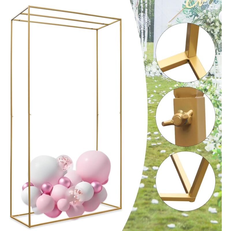Gojoy - Kit d'arche de ballons en métal doré - Arche courbée - 280 x 162 x 55 cm - Rectangulaire - Guirlande de ballons - Décoration pour mariage,