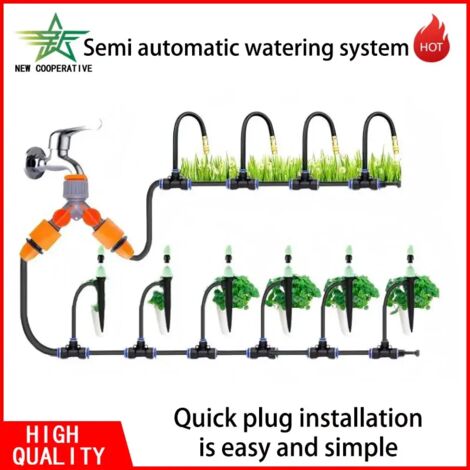 Kit d'arrosage automatique universel avec buses rotatives en cuivre (tuyau de 15 m - 15 buses) pour terrasse et brumisation. Tuyau PE de 8 mm.
