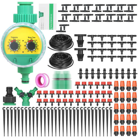 Kit d'arrosage goutte à goutte pour jardin Kit de brumisation avec minuterie d'irrigation automatique/tuyau de 30 m/buse de goutte à goutte/pulvérisateur etc.