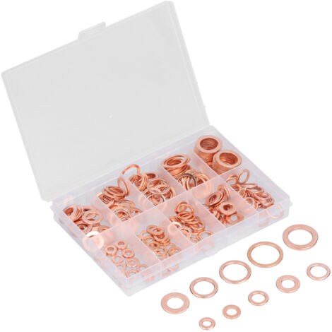 Kit d'assortiment de 220 joints d'étanchéité en cuivre, rondelles plates et rondes, quincaillerie et fixation