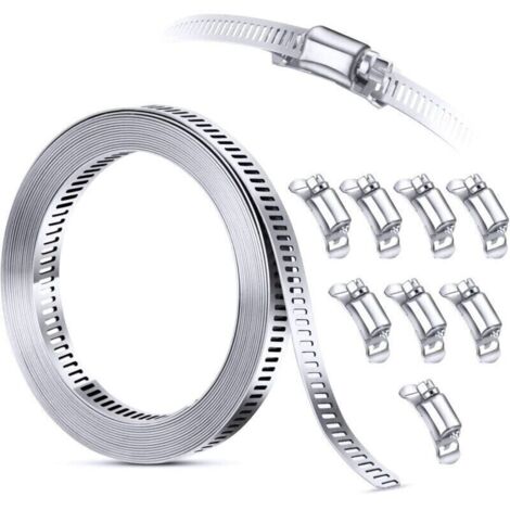 Kit d\'assortiment de colliers de serrage en acier inoxydable 304, 3M dcoupe sur mesure + 8 attaches plus solides, grande bande d\'engrenage vis sans fin rglable, colliers de serrage vis
