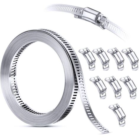Kit d'assortiment de colliers de serrage en acier inoxydable 304, sangle métallique 3M découpée sur mesure + 8 attaches plus solides, grande bande d'engrenage à vis sans fin réglable, colliers de serr