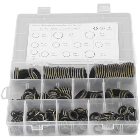 Kit d'assortiment de rondelles de joint d'huile, 230 pièces, M6 à M26, joint de bouchon de vidange en caoutchouc métallique auto-centré