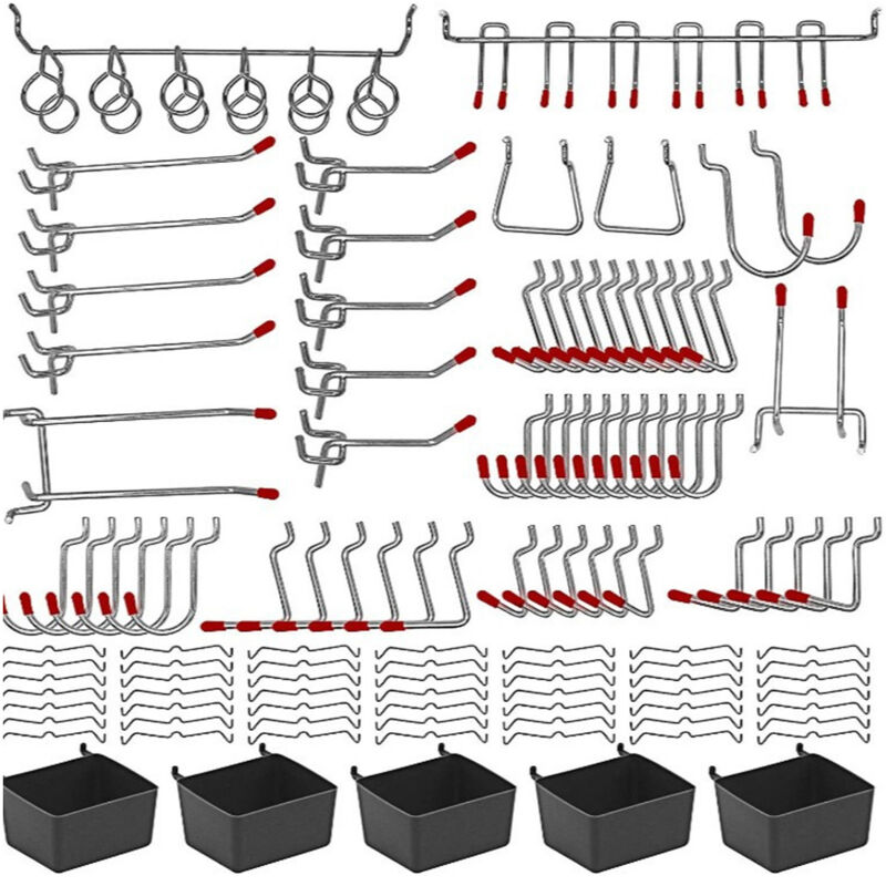 Kit d'assortiment d'organisateur de crochets de panneau perforé en métal - 114 pièces